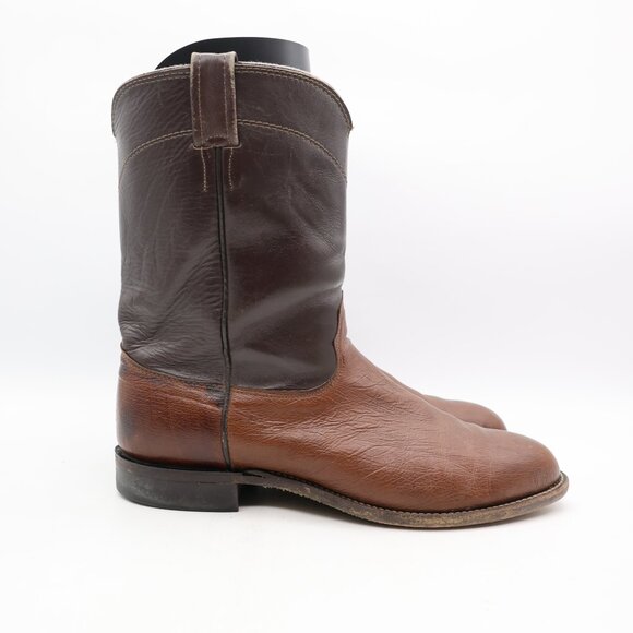 Larry Mahan Smooth Ostrich Roper Boots Men's 11.5 D Western Brown Texas USA - Picture 1 of 10
